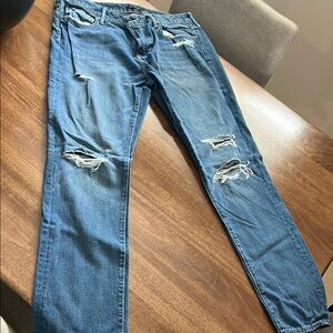 Abercrombie & Fitch Men's Blue Distressed Athletic Skinny Jeans from 12/2016